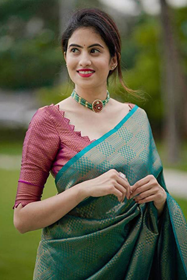 Blue Satin Soft Silk Saree With Blouse ( sn31 ) - ePika India