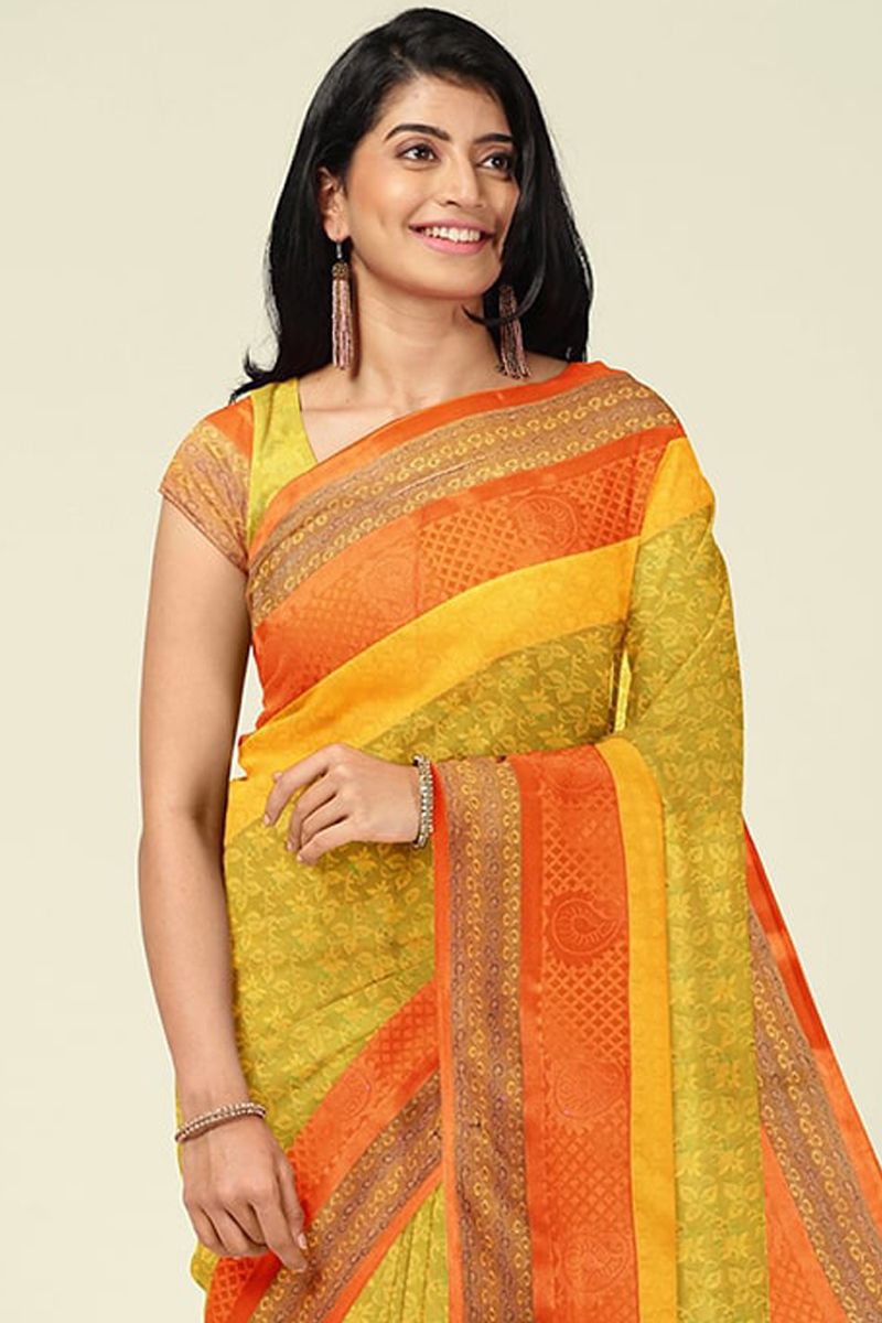 Buy Stylish Orange Plain Sarees Collection At Best Prices Online